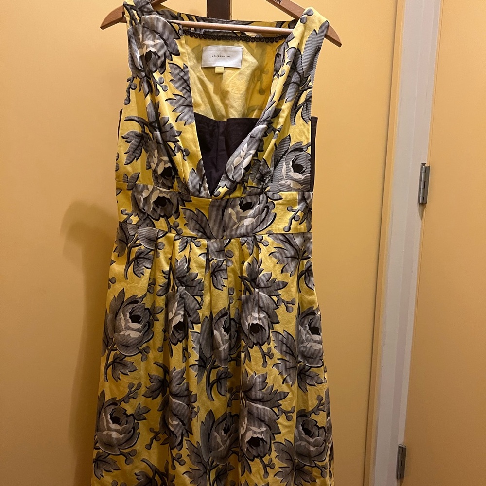 Anthropologie Yellow and Gray Midi Dress